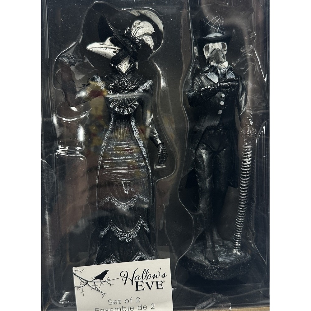 Hallows Eve Plague Doctor Gentleman Figurine Set Gothic Halloween Decor NIB